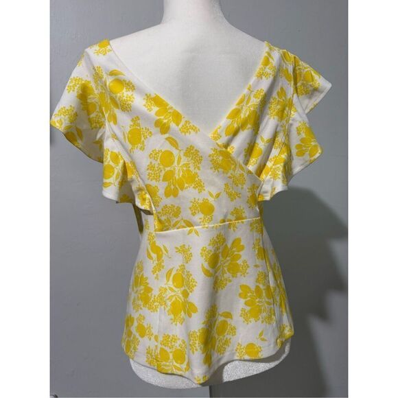 Ann Taylor lemon print blouse flutter sleeve S - Picture 6 of 6